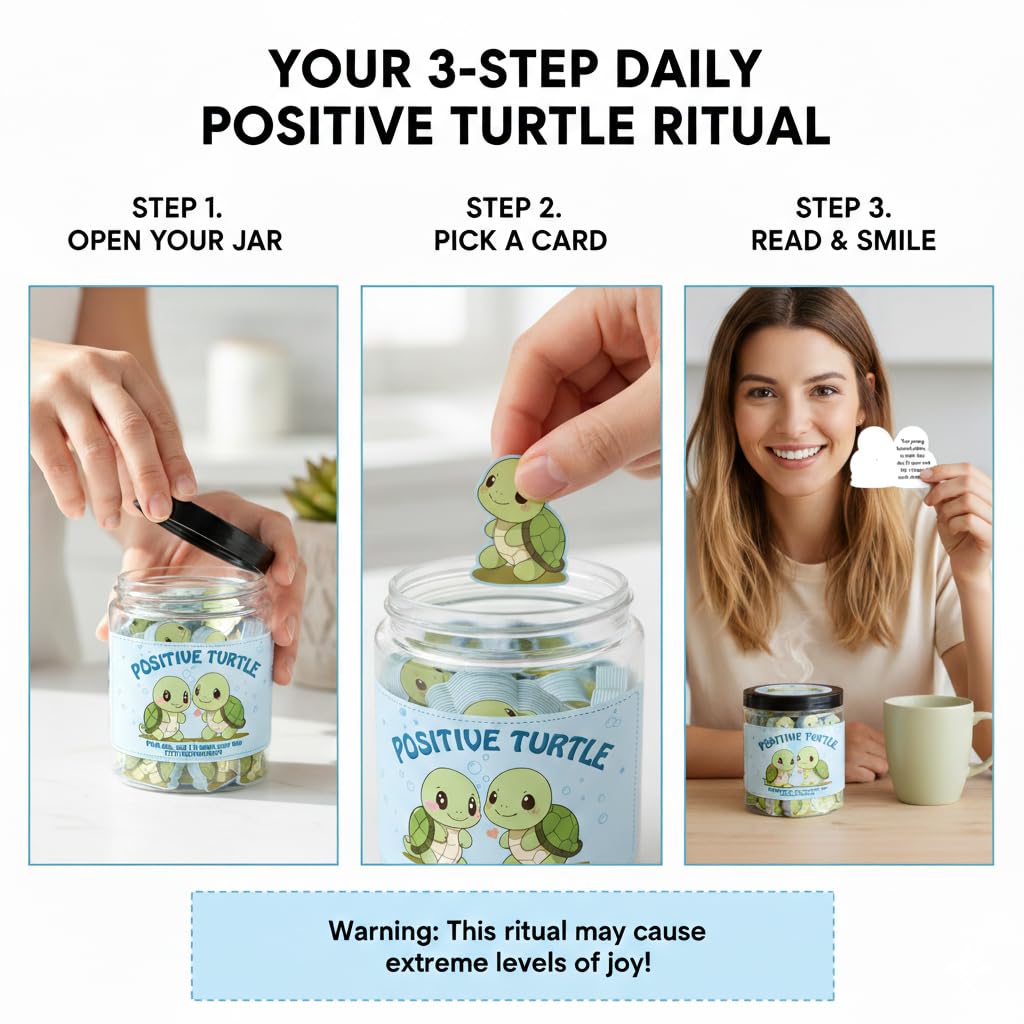 60 Positive Turtle Cards Jar, Emotional Support Affirmation Cards, Sea Turtle Gifts, Turtle Lover Gifts For Women, Teens, Friends, Coworkers, Christmas Turtle Decoration For Home Office