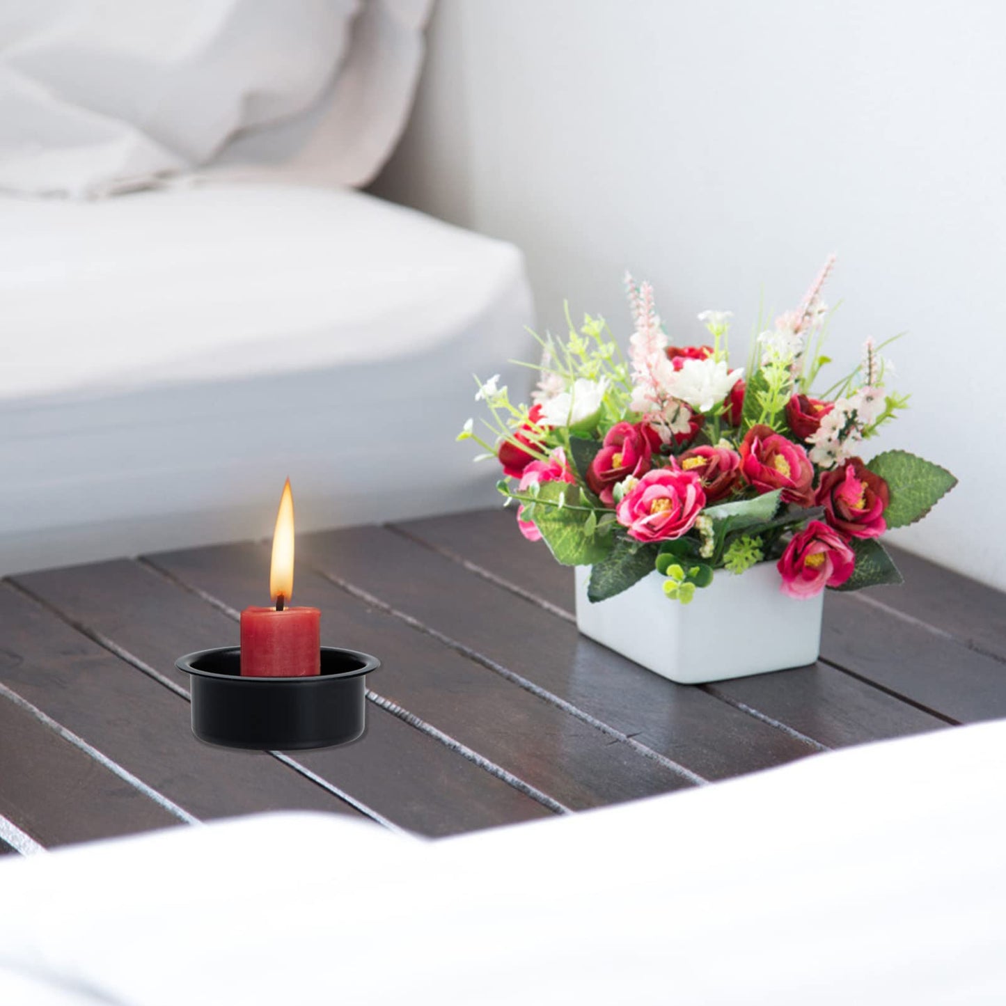 Uonlytech 5pcs Tea Light Tins Cups, Black Metal Tea Light Candle Holder Empty Scented Candle Cup DIY Candle Holders for Party Wedding Table Decoration