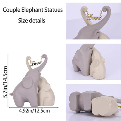 DOVDOV Gray Couple Elephant Statue, Modern Art Love Elephant Decor, Heart-Shaped Elephant Sculpture Suitable for Living Room, Bedroom, Office, Bookshelf, and Tabletop Decoration.(D)