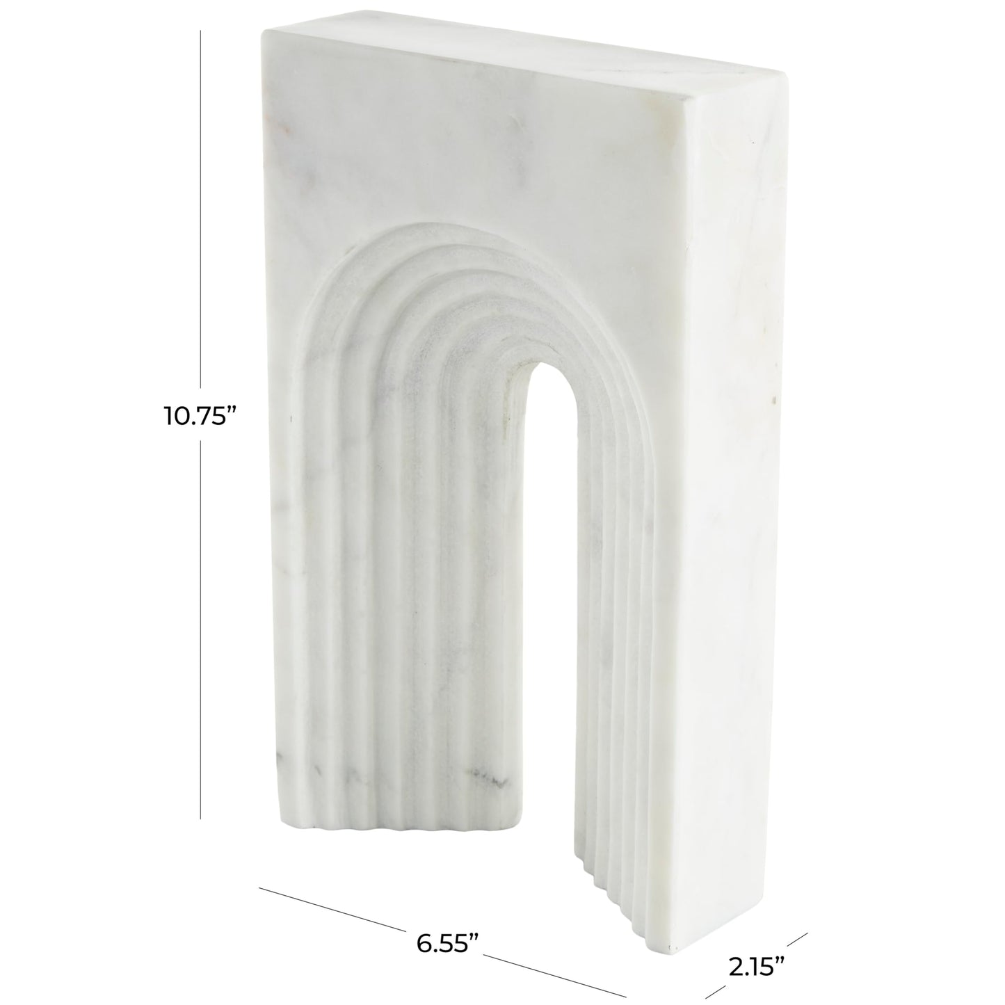 Deco 79 Marble Geometric Decorative Sculpture Rectangular Home Decor Statue with Arched Groove Interior, Accent Figurine 7" x 2" x 11", White