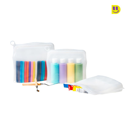 DETOIITO [3 Pack] Reusable Silicone Bags + Measuring Spoons Set - Large, Medium, Small Stand Up Food Storage - Leakproof, BPA Free, Dishwasher & Microwave Safe. Thoughtful Mother's Day Kitchen Gift