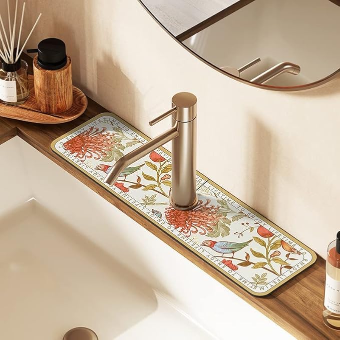 2pcs Fantasy Style Faucet Draining Mat, Faucet Absorbent Mat