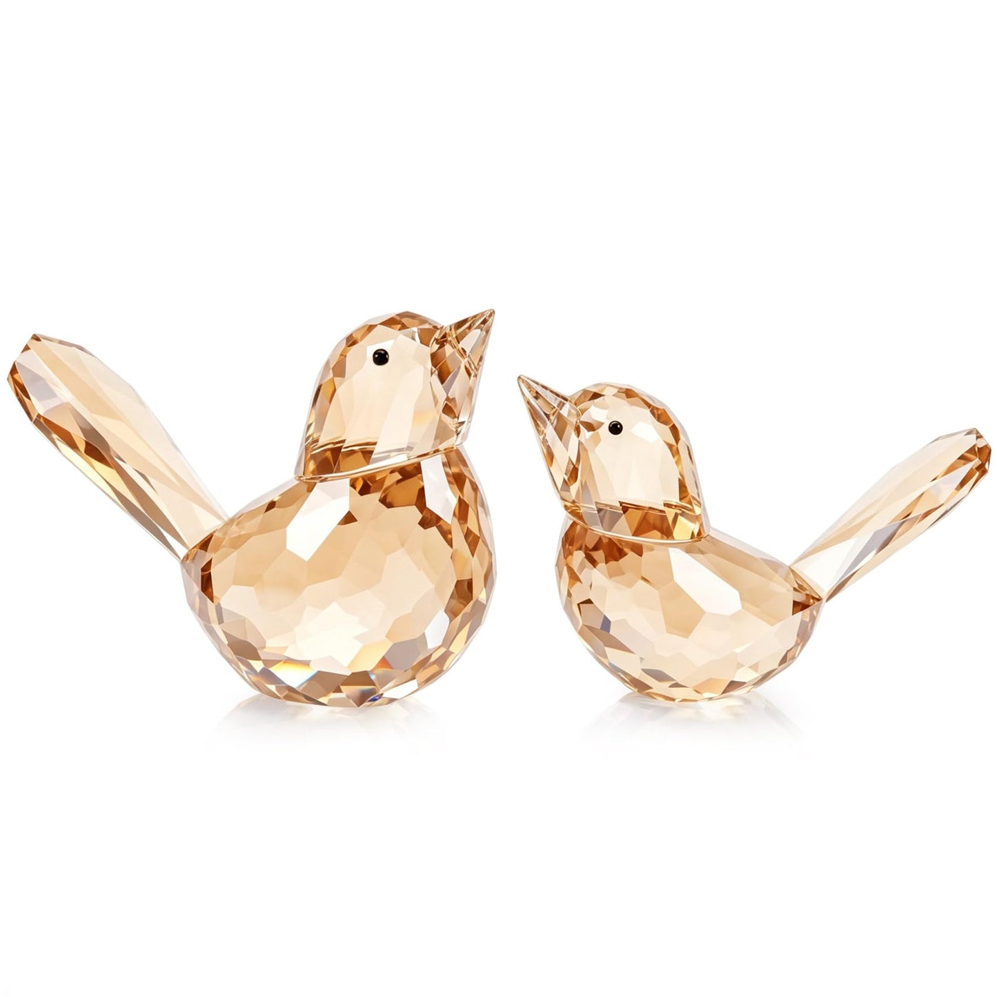 YWHL 2Pcs Champagne Crystal Bird Figurines, Handmade Glass Birds Gifts for Women Men, Art Animals Decorative Ornament Collectible Figurine (Champagne)