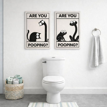 Framed Funny Bathroom Wall Art Set Of 2 Black And White Cartoon Animal Canvas Prints Are You Pooping Bathroom Decor For Guest Bathroom Powder Room Restroom Ready To Hang 12 X 16 Inches