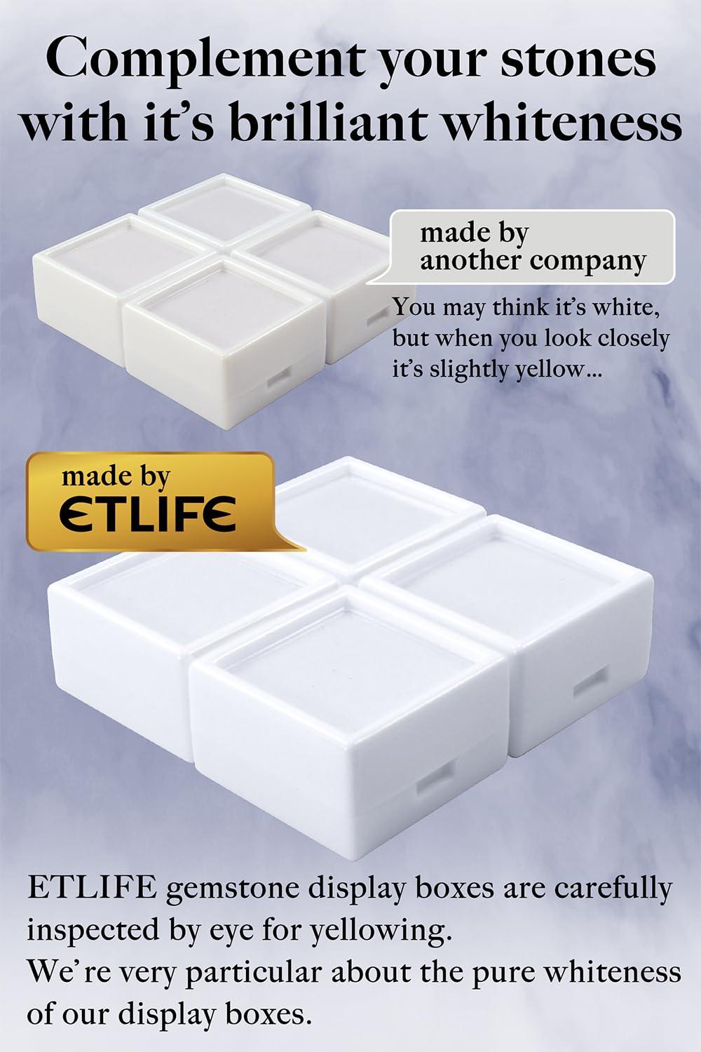 ETLIFE Gemstone Display Box [1.16" Small Pure White 20pcs] Gemstone Display Cases Gem Box, Stone Loose Diamond Boxes with Cushions