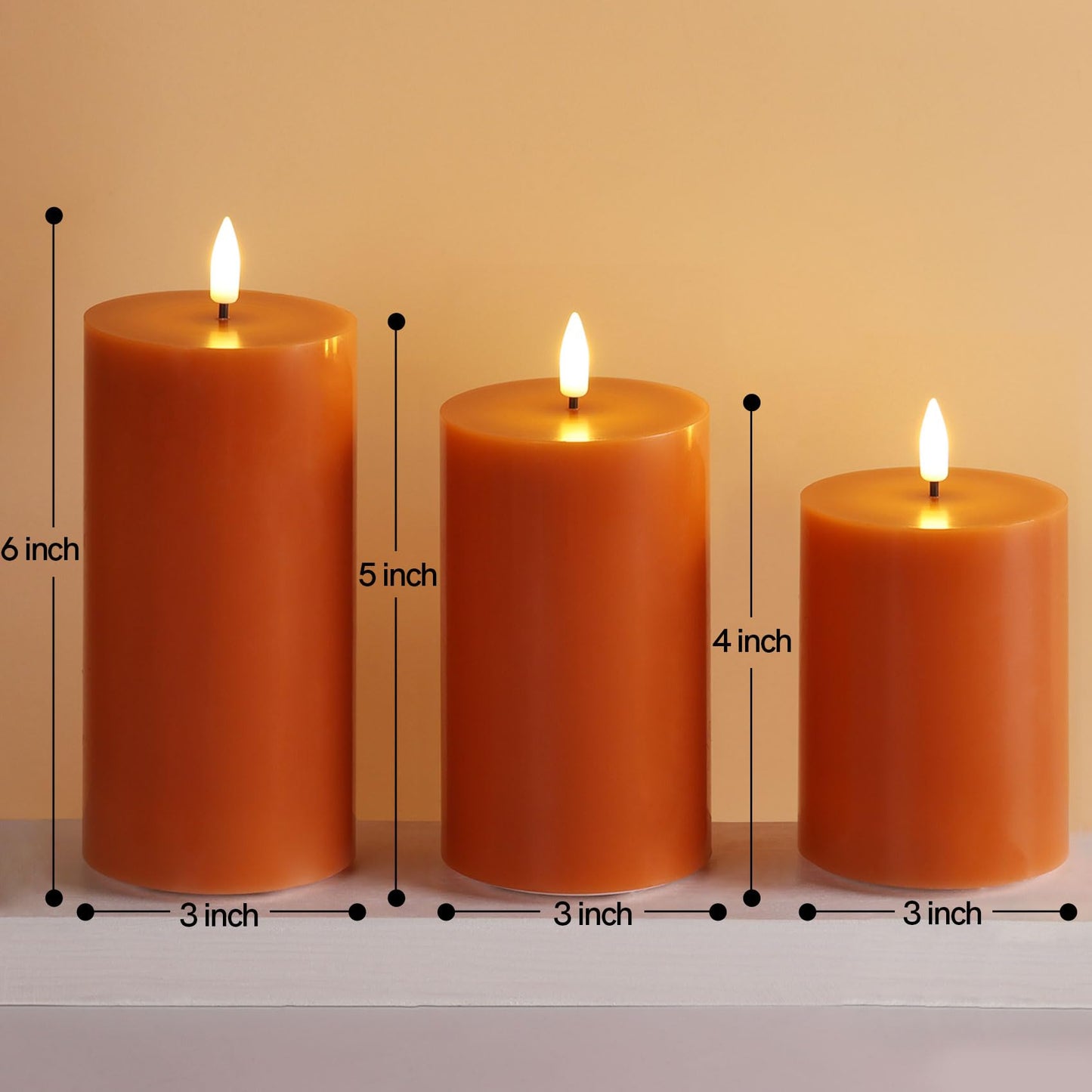Girimax Burnt Orange Flameless Pillar Candles with Remote, Christmas LED Wax Candles Holiday Table Centerpieces Set of 3