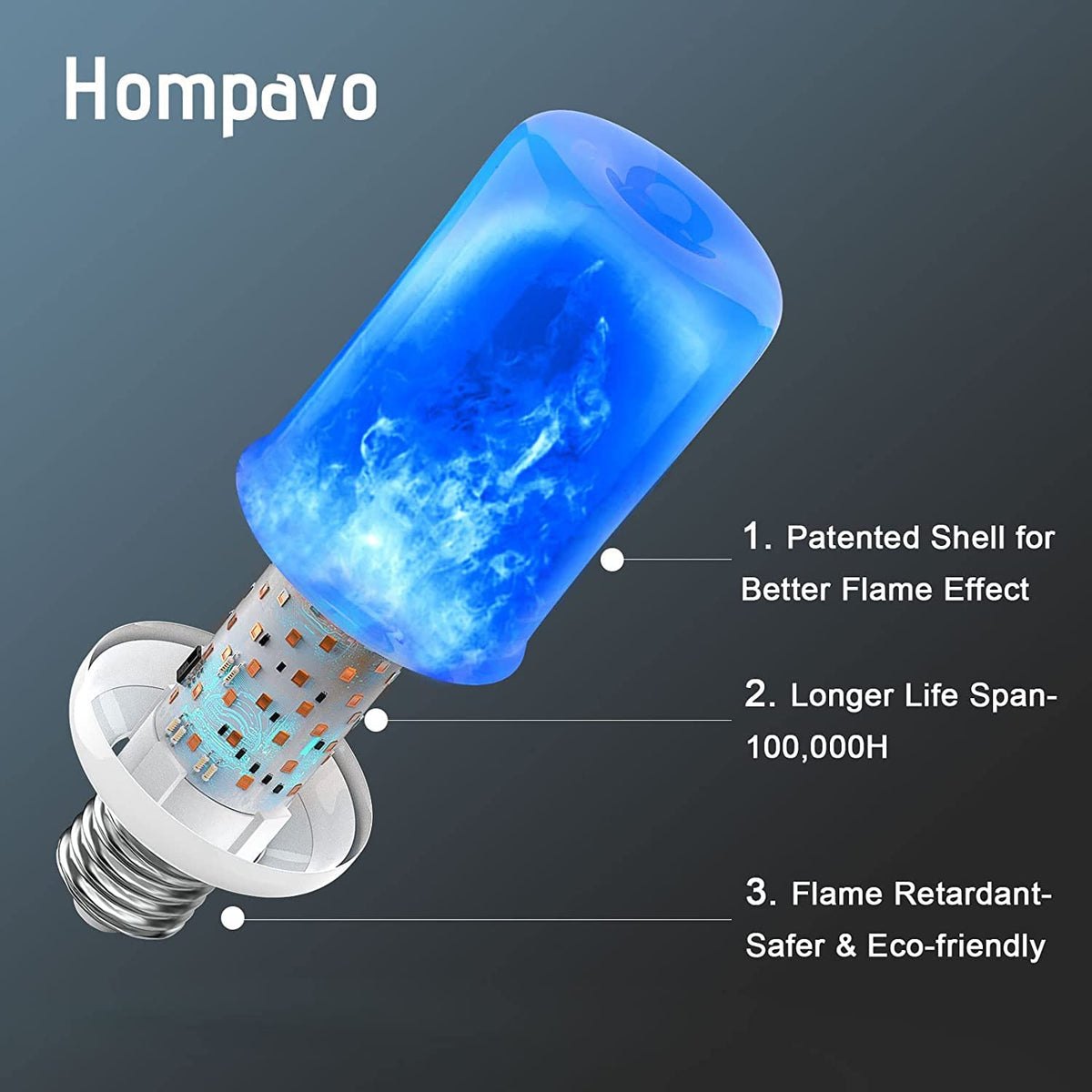 【Upgraded】Hompavo LED Flame Light Bulbs, 4 Modes Flickering Light Bulbs with Upside Down Effect, E26 Flame Bulb for Halloween Christmas Party Patio Porch Home Indoor Outdoor Decorations - 4 Blue