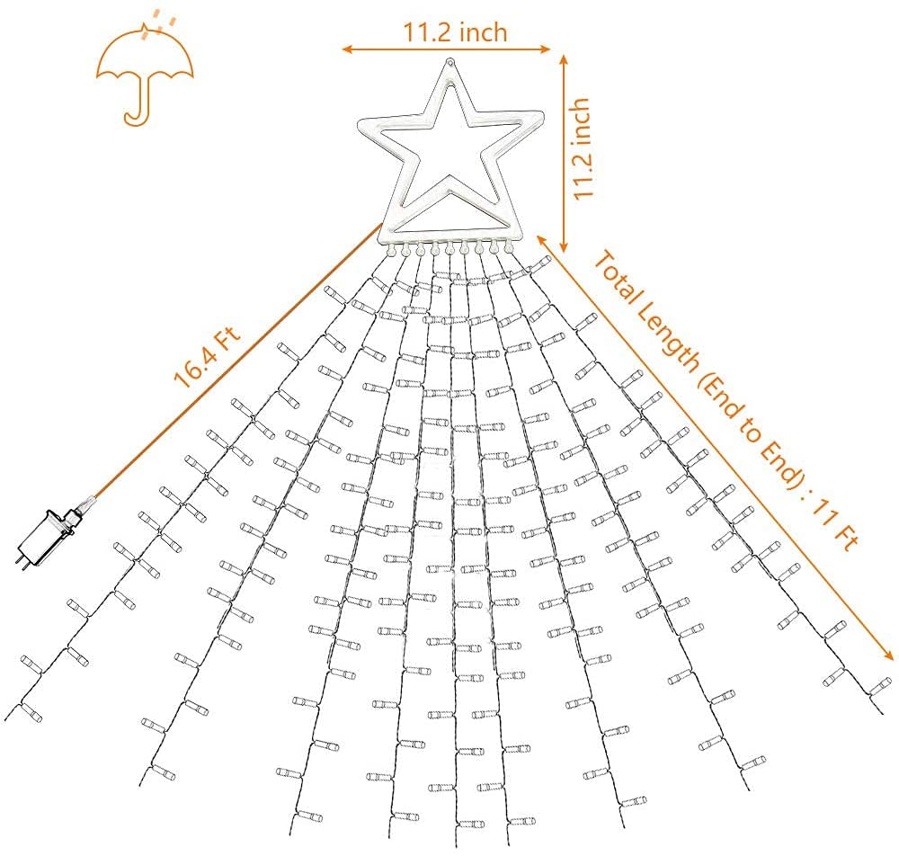 MUYUN Waterfall Christmas String Lights with 317 LED Star Hanging Twinkle Fairy Curtain Lights for Party Wedding Patio Indoor Outdoor Decorative Water Flow Lights