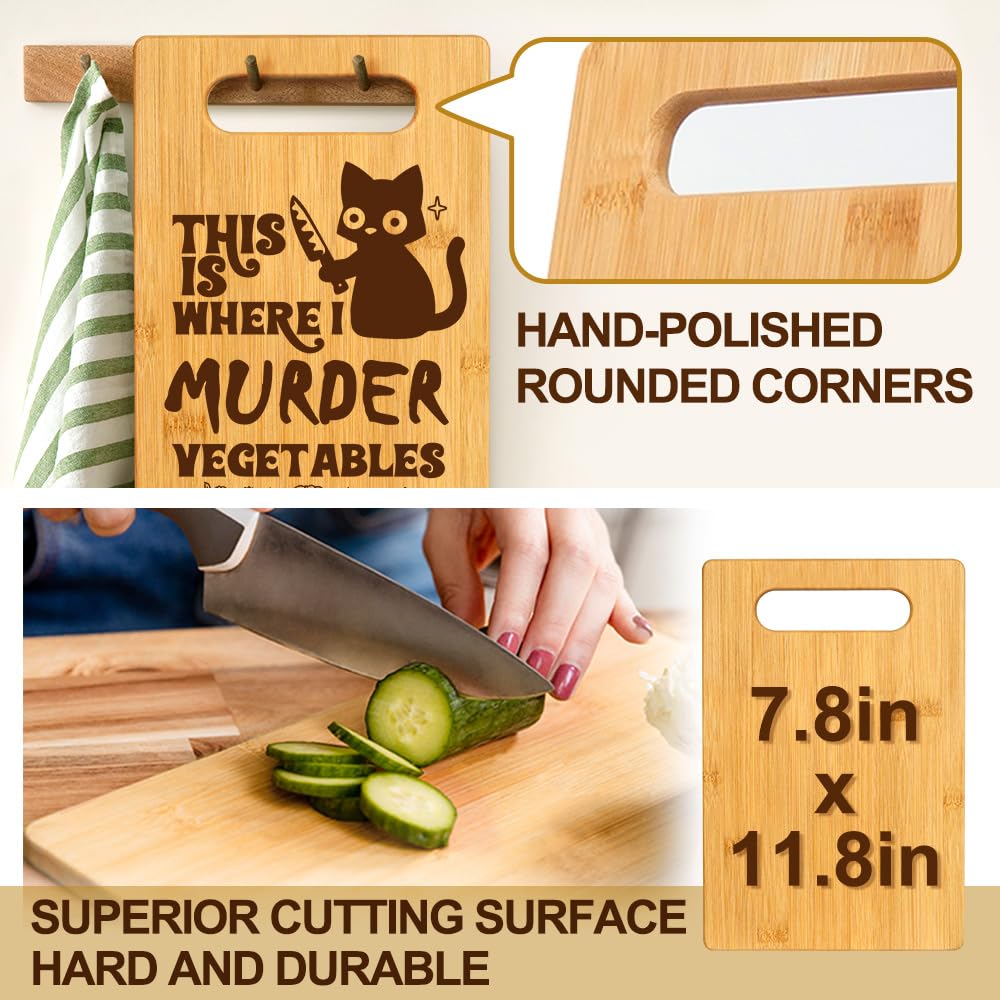 Funny Black Cat Gifts for Women Cat Mom Kitten Lovers Dietitian Friends, This is Where I Murder Vegetable Bamboo Cutting Board for Kitchen, Birthday Mothersday Thank You Gifts for Home Decor