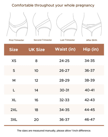 INNERSY Maternity Knickers Under Bump Cotton Pregnancy Underwear Low Cut Pants After Birth 5 Pack (10, Black/Navy Blue/Burgundy/Green/Rose Print)