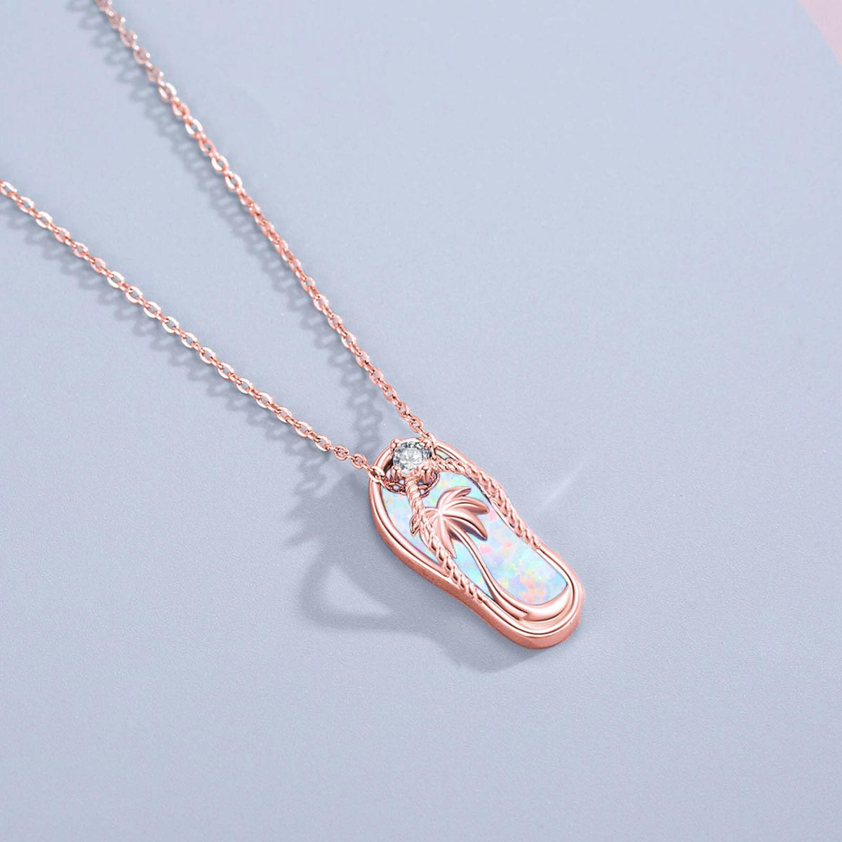 Midir&Etain Rose Gold Plated Flip Flop Necklace 925 Sterling Silver Palm Tree Hawaiian Pendant White Opal Suffer Sea Necklace Flip-Flop White Opal Jewelry for Women Prime