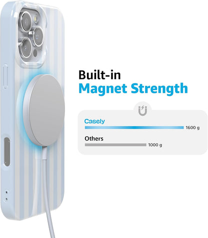 Casely iPhone 16 Pro Max Case | Blue Stripes | Sunday Best | Classic Ultra Slim Design | Compatible with MagSafe