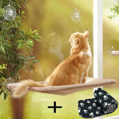 JZK Window Mounted Cat Hammock + Blanket, Suction Cup Pet Bed and Black Blanket for Cat Perch