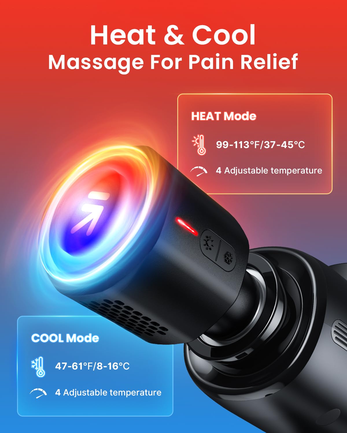 RENPHO Thermacool Massage Gun Deep Tissue with Heat and Cold Head, FSA HSA Eligible, Handheld Muscle Massager with Carry Case, Body Masajeador for Men Women Athletes, Active