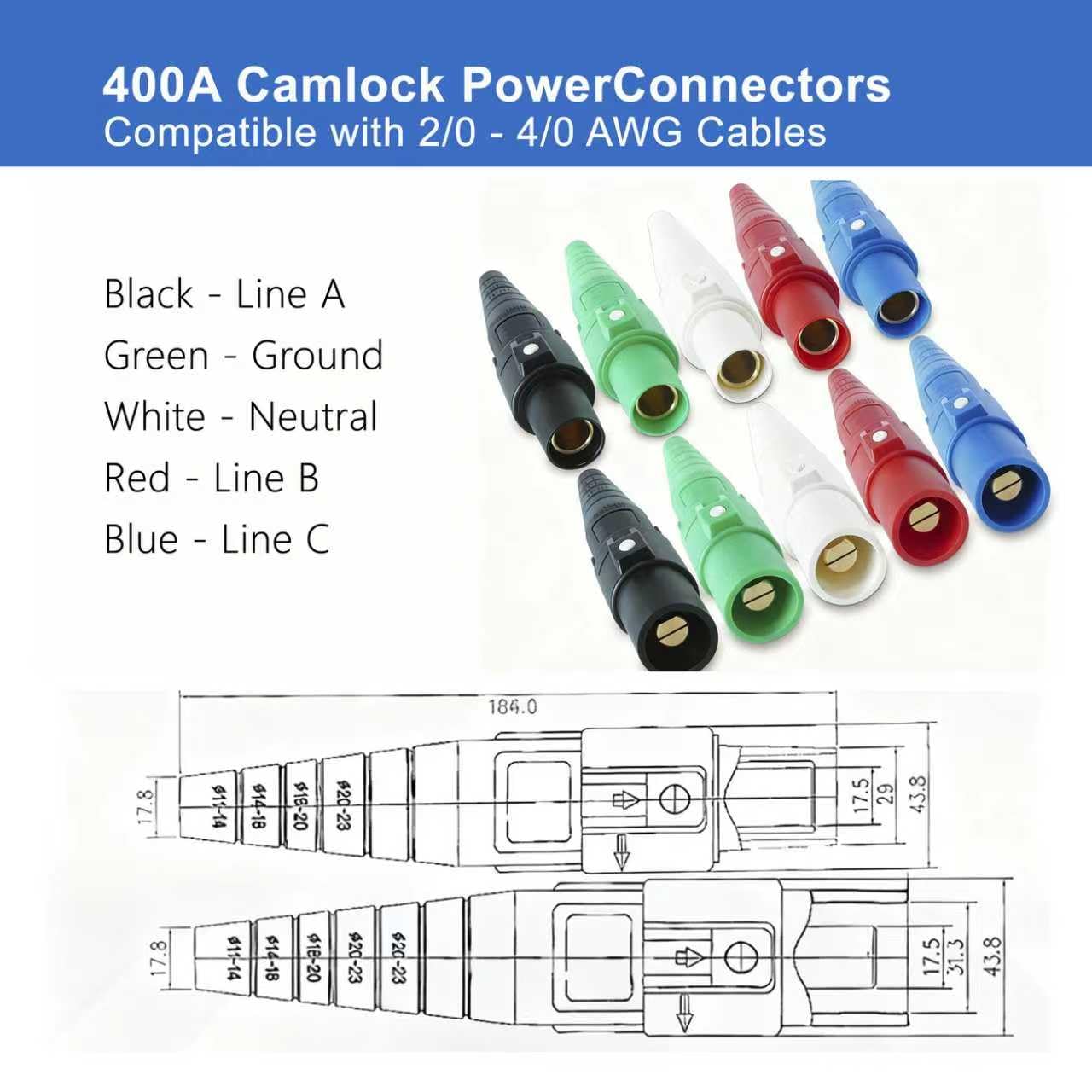 CLS40 400A Camlock Connector Set, 5 Male & 5 Female Camlok Connector Bundle, Rugged High-Performance Power Connectors for Industrial & Event Applications