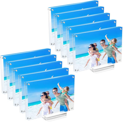 JUOIFIP 10 Pack Acrylic Picture Frame 5×7 Clear Double Sided Magnetic Photo Frame - Frameless Baby Friend Family Picture Desktop Display with Support Stand and Gift Boxes