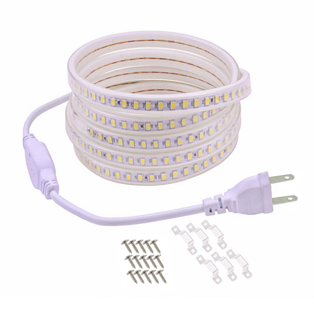 pcningled AC 110 Volt LED Light Strip Flexible Cuttable 6.56 ft Outdoor LED Lights Waterproof IP67 SMD 5730 120LEDs/m 6000K Cold White Rope Lights for Bedroom Wall Kitchen Cabinets Home Decor