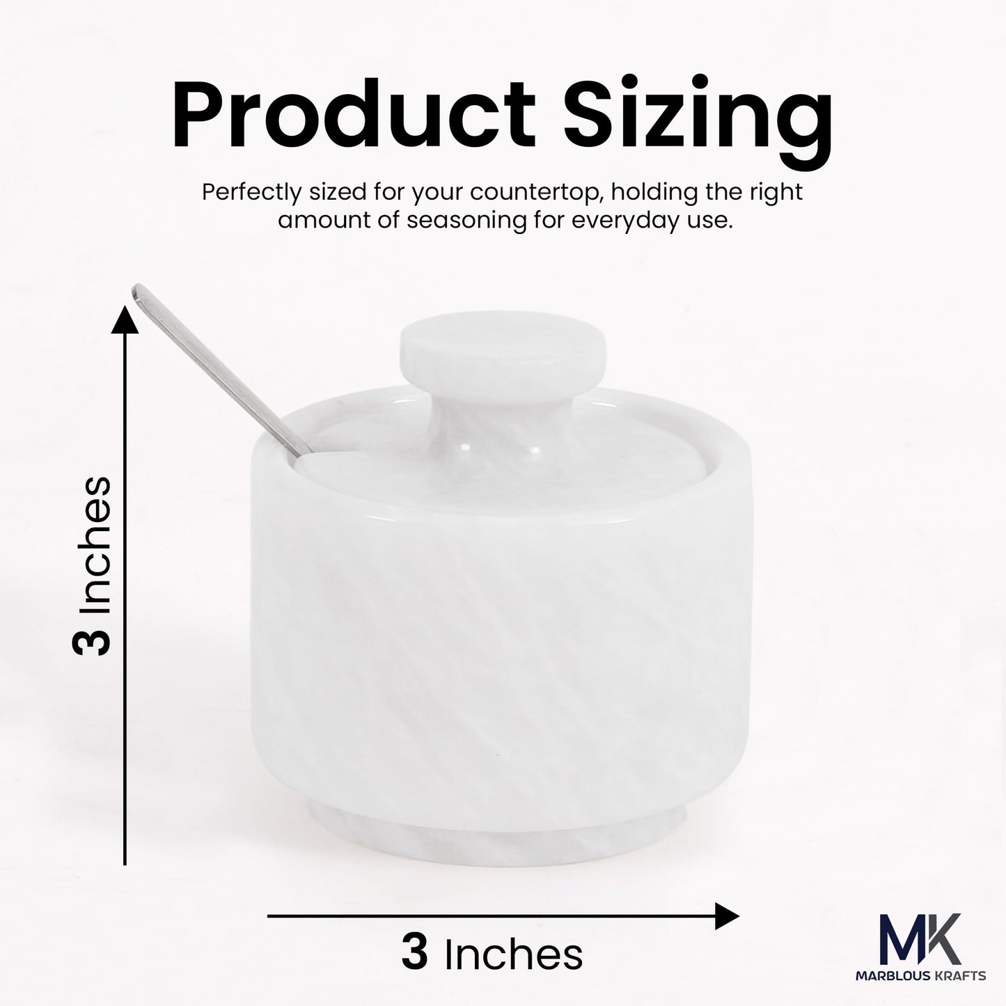 MARBLOUS KRAFTS Marble Salt Cellar with Lid & Spoon 3" White Small Flaky Salt Container, Seasoning Jar, Spice Storage Countertop, Ideal For Salt Box, Sugar Jar Kitchen Décor, Gift for Mom