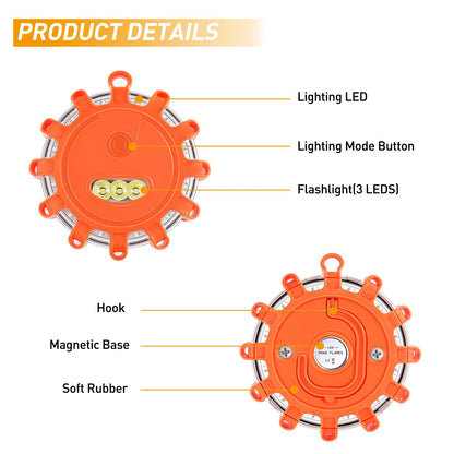 Nilight LED Road Flares Emergency Lights 3 Pack,9 Flash Models Roadside Emergency Lights for Vehicles with Magnetic Base & Hook,Premium Storage Bag(Batteries Not Included)