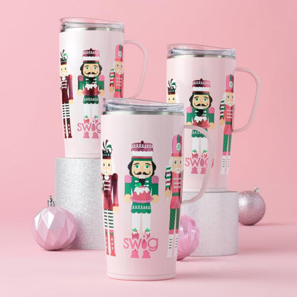 Swig Life 22oz Travel Mug, Insulated Tumbler with Handle and Lid, Travel Coffee Mug, Cup Holder Friendly, Stainless Steel 22 oz Tumbler, Nutcracker Insulated with Lid (Sugar Plum Soldiers)