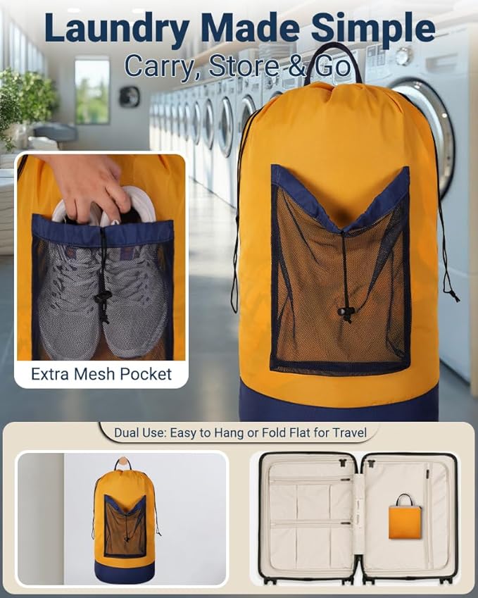 Laundry Bag with Shoulder Straps and Mesh Pocket Laundry Backpack Large