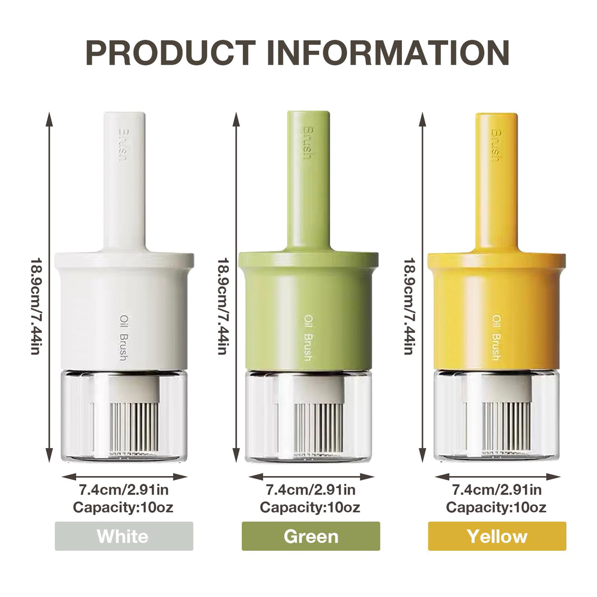 YARRAMATE 300ml /10oz Oil Dispenser with Brush - Glass Oil Bottle for Kitchen with Silicone Heat Resistant Basting Brush - Cooking Brush for Vinegar Sauce BBQ Grill Frying - Creamy White