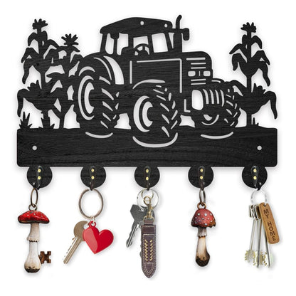 MAYJOYDIY Wooden Tractor Corn Field Coat Hooks Farm Vehicle Crops Key Holder for Wall 11.8×7.9inch Decorative Gift Wall Key Rack Organizer 5 Alloy Hooks for Farmhouse Kitchen Entryway