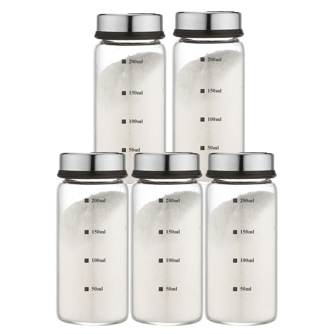 7 oz Salt and Pepper Shakers Set with Adjustable Outlet Holes Clear Glass Bottles Spice Seasoning Cans Jar for Kitchen Decor and Home Restaurant BBQ Camping Farmhouse Kitchen Accessories(5 Pcs, 200ML)