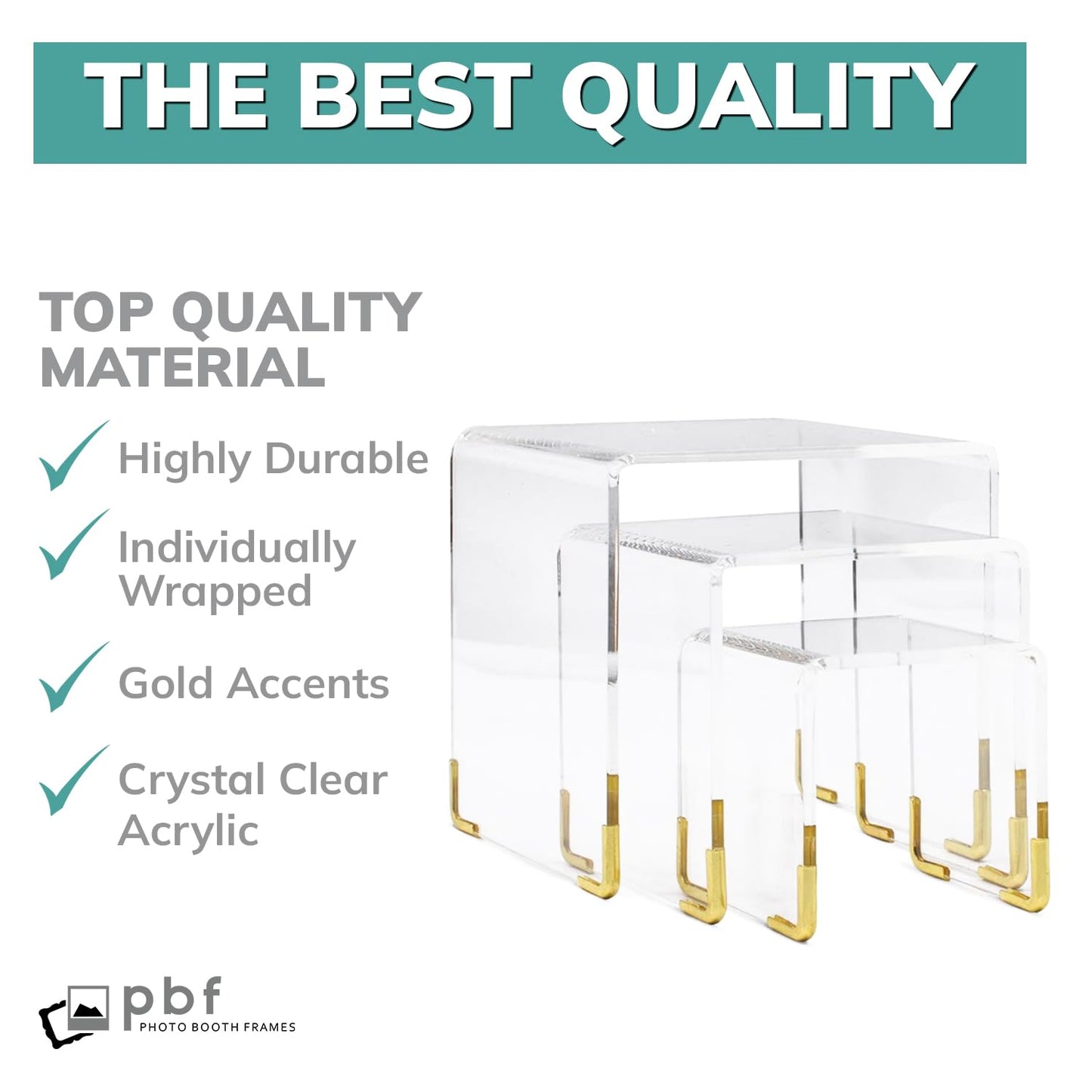 pbf Acrylic Display Risers w/ Gold Accents | 3 Tier Perfume Stand Organizer | Clear Acrylic Shelf Riser | Layered, Tiered Acrylic Display Stands for Collectibles, Fragrance Holder, Skincare Stand