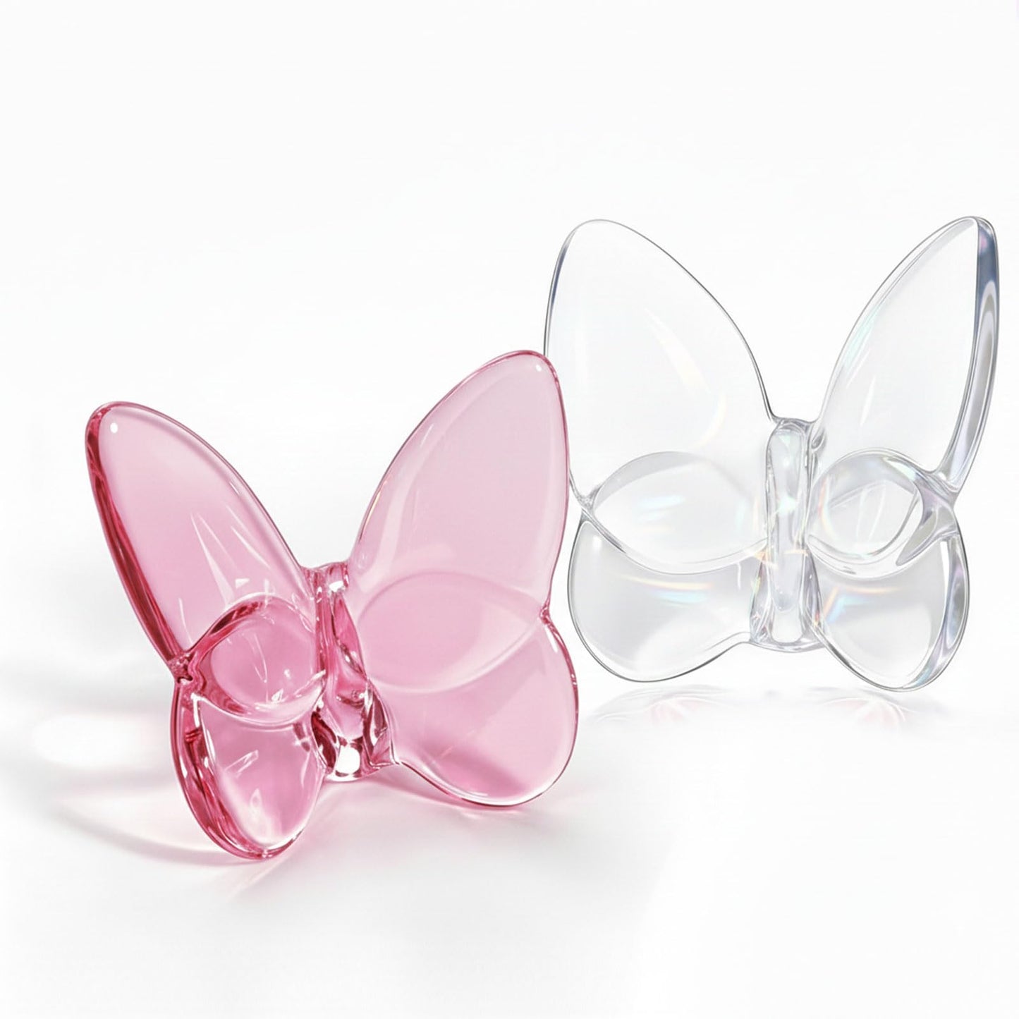 BJSYLTEK 2 Pack Crystal Butterfly Figurines, Glass Butterfly Figurines Decor for Home Office Desk, Handcrafted Crystal Animal Figurines, Butterfly Gifts for Women, (Pink + White)