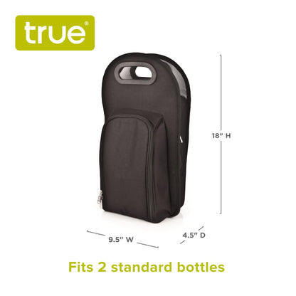True Metro Insulated Wine Tote with Pockets, Wine Bottle Carrier and Picnic accessory set, wine glasses set of 2, Napkins, Corkscrew, and Bottle stopper, Black, Set of 1