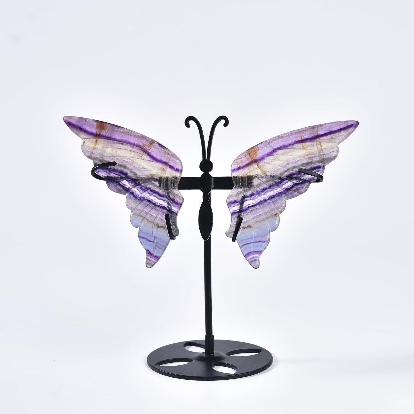 JIC Gem Rainbow Fluorite Crystal Butterfly Art Angel Wings Sculpture Carving,Healing Crystal Butterfly Ornaments Energy Decorative Stone Reiki Gifts (1pair, 10cm)