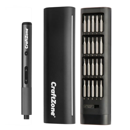 CRAFTZONE Ultra Mini Electric Screwdriver, Max 0.5N.m, Power Screwdriver with20 S2 Steel Bits, 5/32'' Hex with LED Light, Magnetic Storage, Repair Tool for Electronics, Camera, Laptop(Grey)