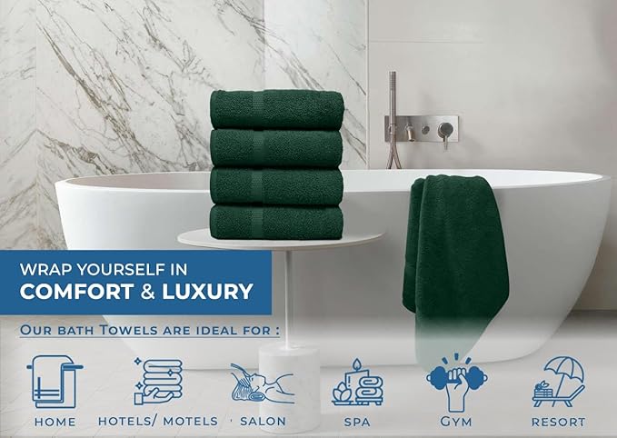 DAN RIVER Bath Towels Set of 4, 27 x 54 Inches, 100% Cotton, Larger & Lighter
