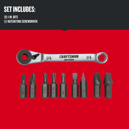 CRAFTSMAN Screwdriver Set, Ratcheting, Multi-bit 10-Piece (CMHT68008)