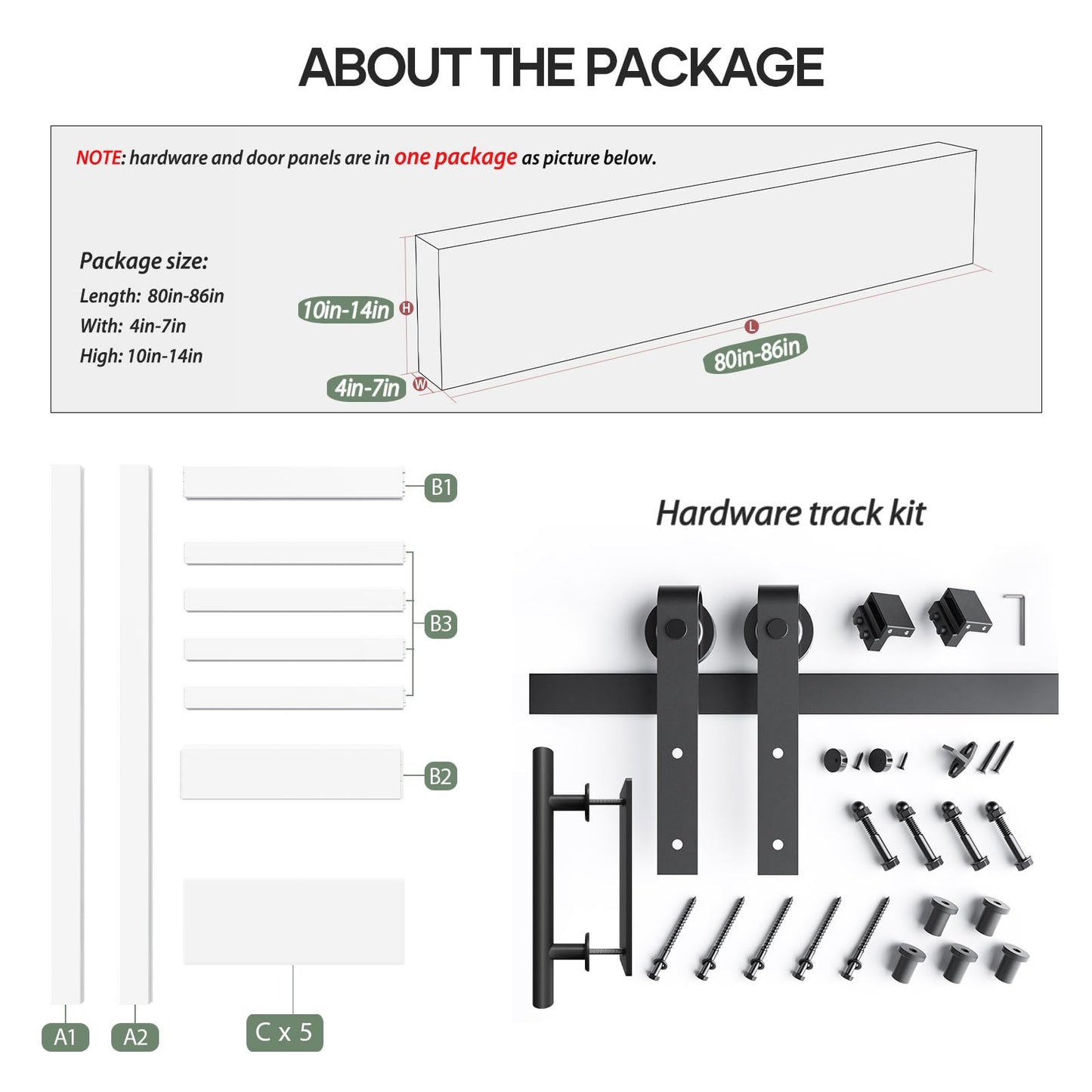 Fredbeck 30inx80in White Barn Door and 5.5FT Sliding Barn Door Hardware Kit Included,Solid,MDF, PVC Surface,DIY Assembly,5-Panel,Fit 27in-28in Opening