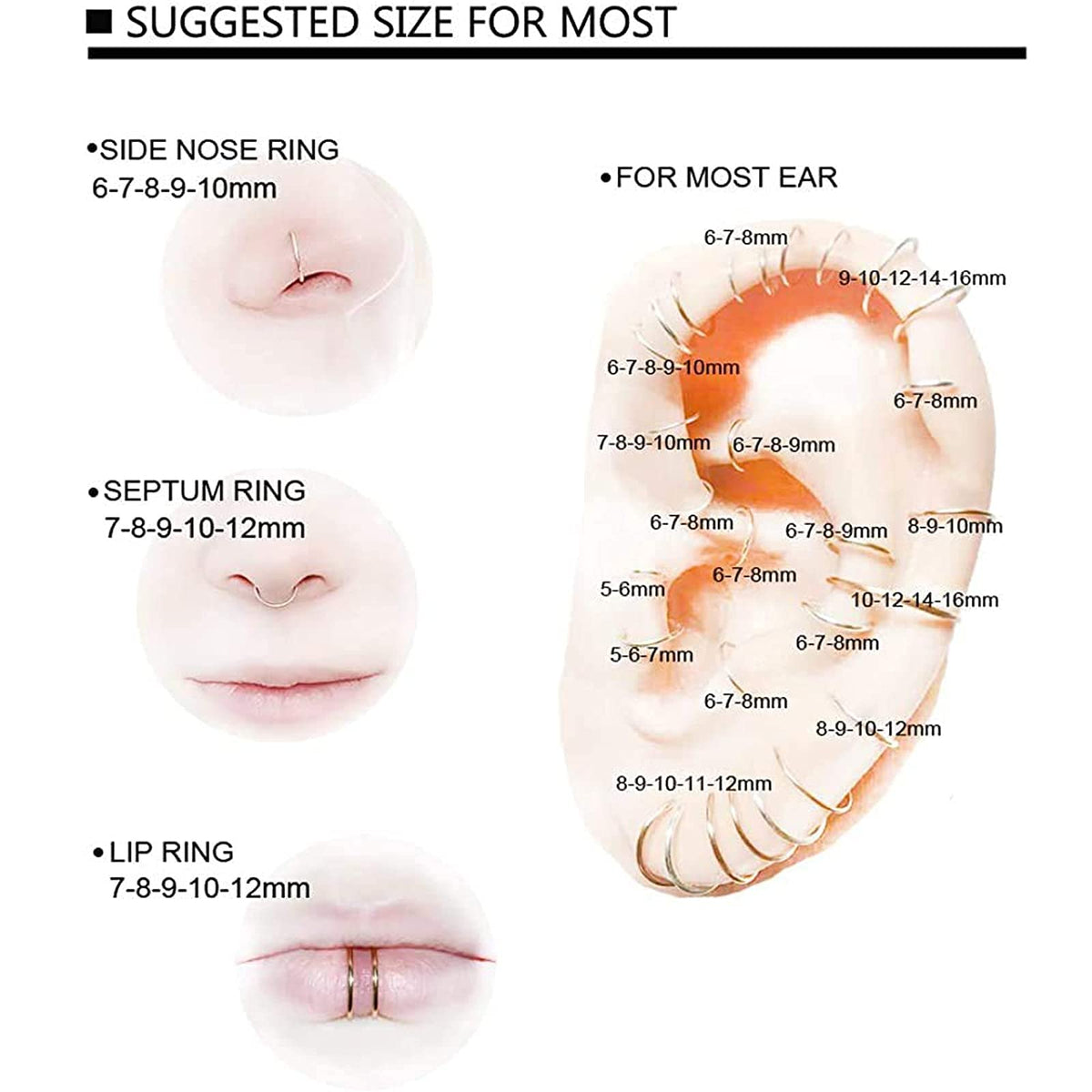BOGKU 6pcs G23 Titanium Septum Segment Rings 18G Diameter 6mm/8mm/10mm Hinged Nose Lip Ring Hoops for Women Men Cartilage Tragus Helix Hoop Earrings Body Piercing Rings