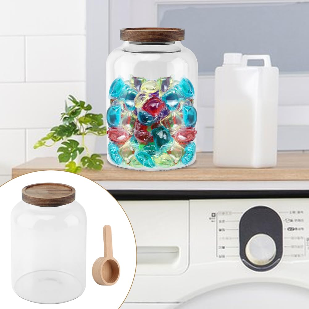Meluvora Bath Salts Glass Jar, Bath Salt Container with Wooden Lid and Scoop, Glass Food Storage Jars for Home Decor,Tea,Spice,Cereal, Egg,Flour,Coffee(73 oz,Clear)
