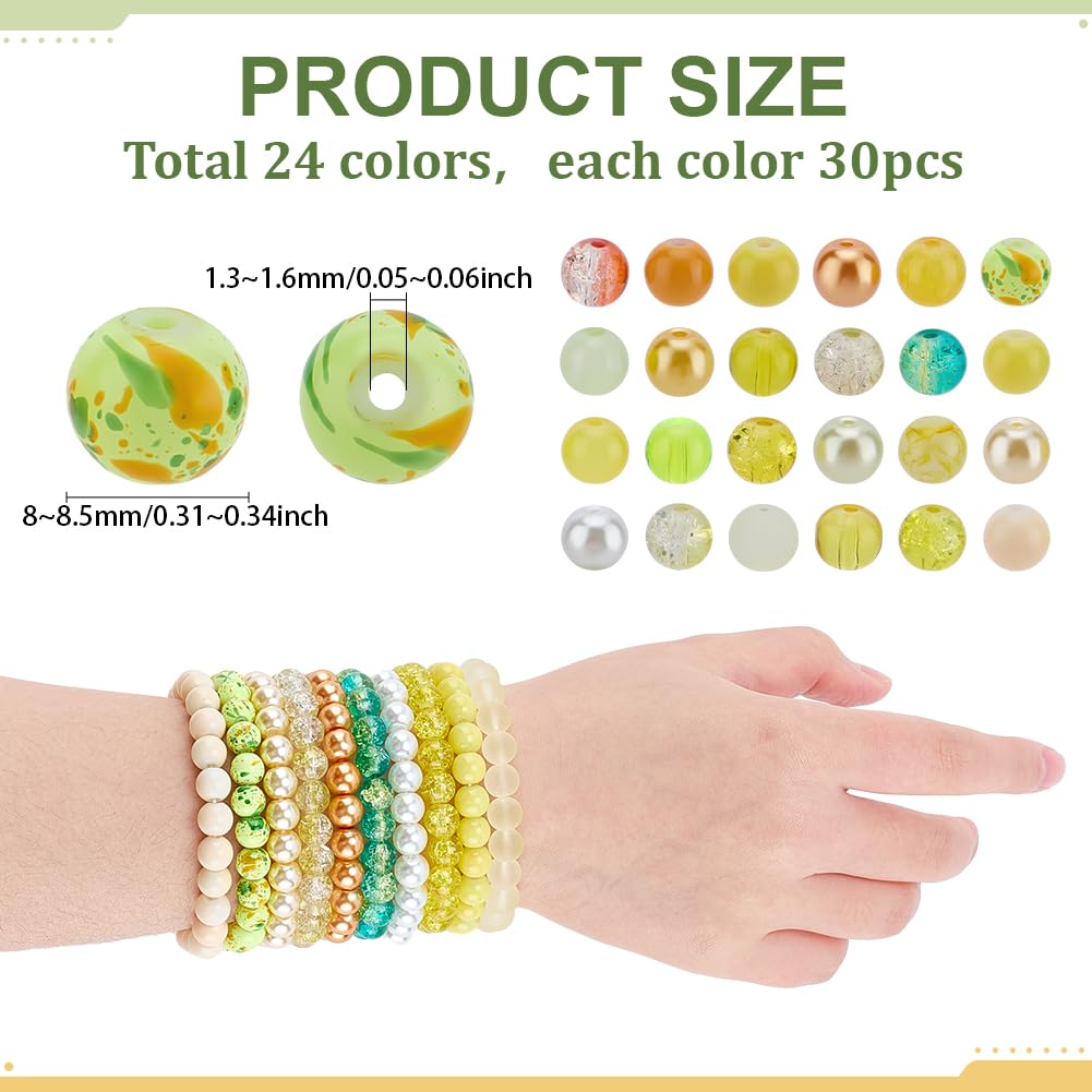 PH PandaHall 720pcs 8mm Yellow Glass Beads 24 Color Bracelet Beads Crystal Bead Baking Painted Glass Loose Bead for Fall Friendship Bracelet Earring Jewelry Making Christmas Tree Ornament