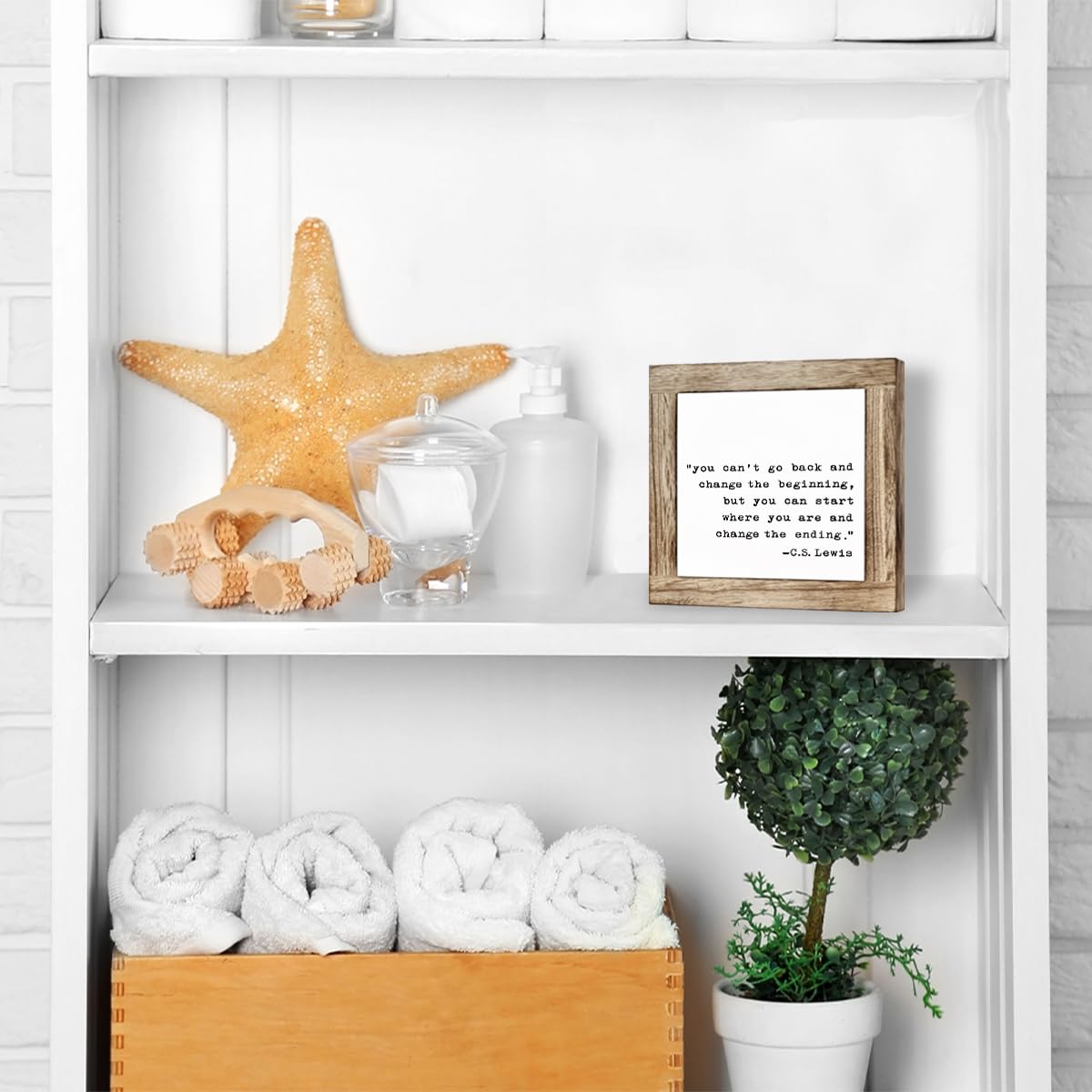 Inspirational Quotes Office Decor Sign, Farmhouse Wood Sign, You Can Start Where You are and Change the Ending, Positive Desk Top Decor for Home Office Living Room 5.9X5.9 Inches
