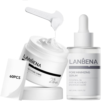 LANBENA 2.0 Blackhead Remover, Nose Plants Pore Strips Deep Cleansing Peel off Mask with Salicylic Acid, Amazonian White Clay, 60Pcs Nose Strips Black Heads Remover from Face