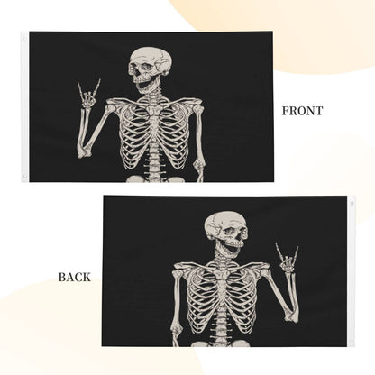Rock and Roll Skeleton Skull Boho Hippie Double-sided Printed Flag 3x5 Ft, Garden Yard House Flags Greeting Banner, Indoor Outdoor Party Home Decor