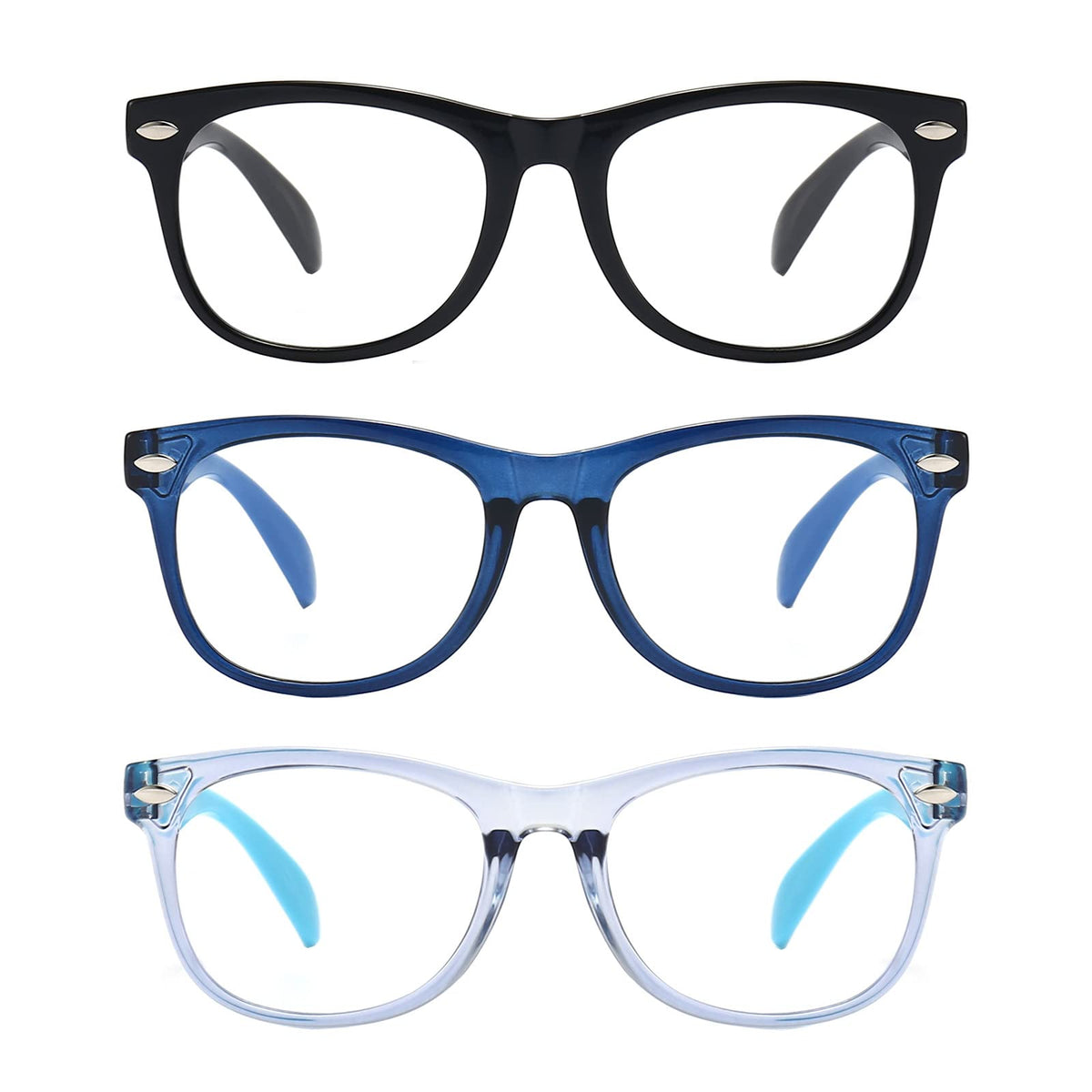 FANNYGO 3 Pack kids Blue Light Blocking Glasses For Girls And Boys Computer Blue Light Blocking Glasses For Age 3-9 (Black + Dark blue + Light blue)
