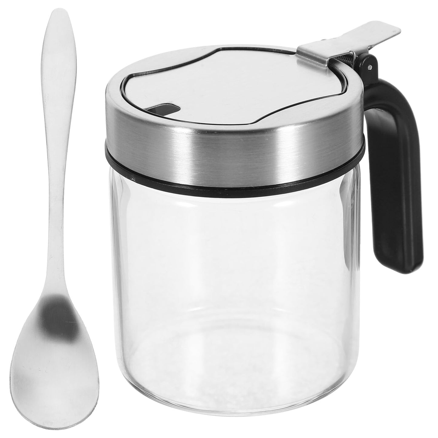 OSALADI Glass Seasoning Jar with Spoon and Stainless Steel Lid Transparent Kitchen Spice Container for Salt Sugar Pepper Storage Corrosion-resistant and Easy to Clean Condiment Bottle
