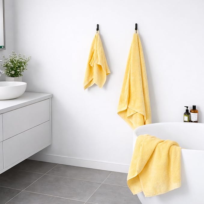 SEMAXE Yellow Bath Towel Set, 100% Cotton Absorbent Bathroom Towels