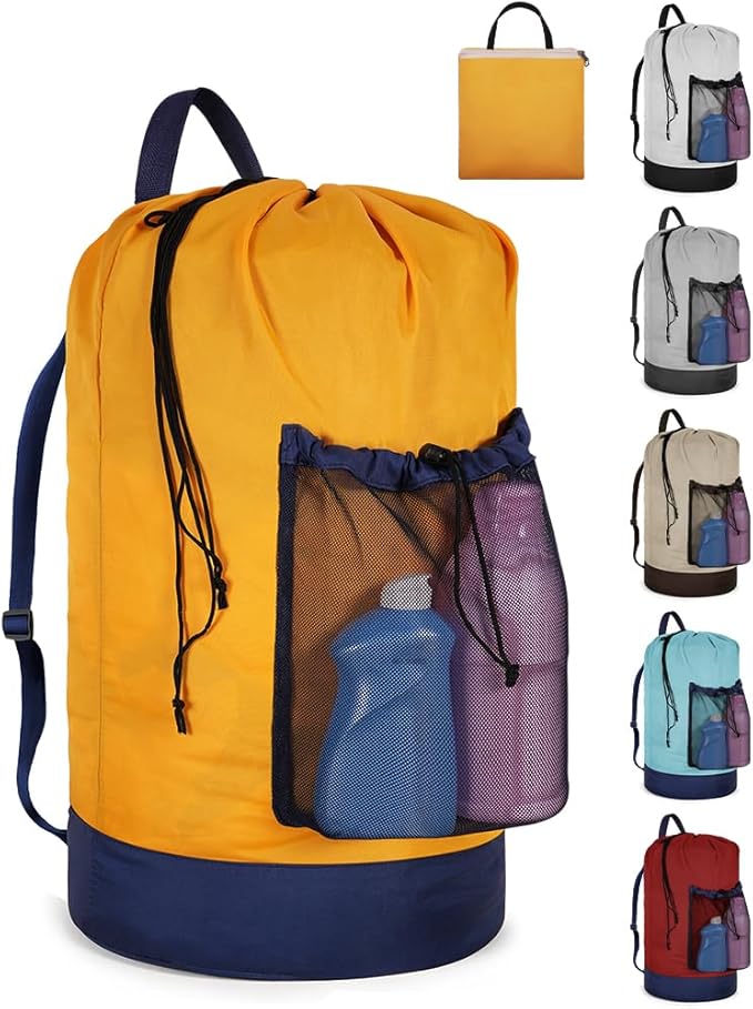 Laundry Bag with Shoulder Straps and Mesh Pocket Laundry Backpack Large