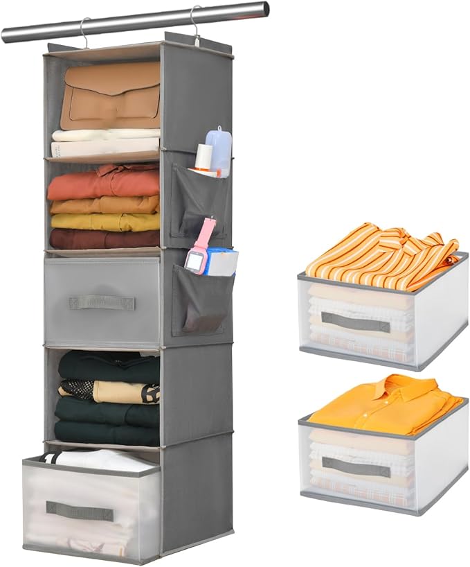 5-Tier Hanging Organizer for Closet, Fabric Closet Organizer