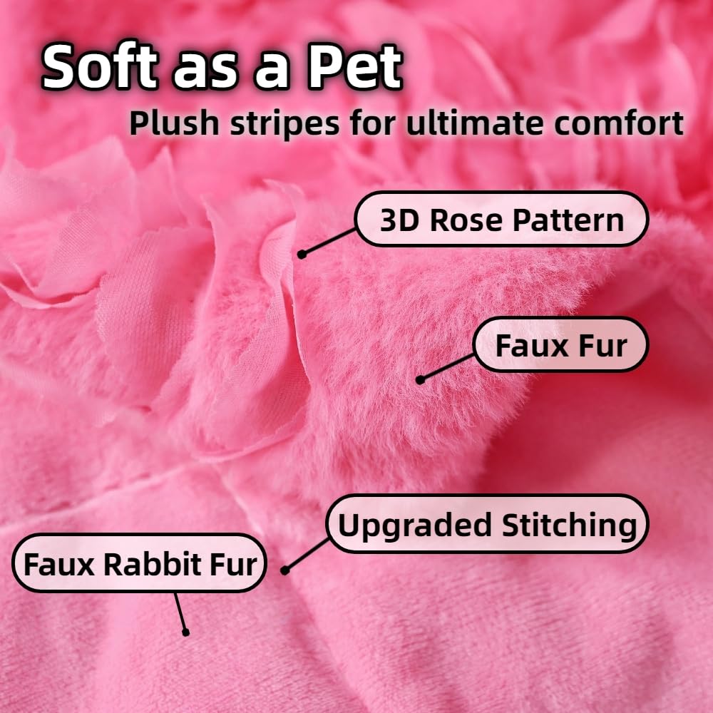Double-Sided Faux Rabbit Fur Throw Blanket with 3D Rose Embroidery - Ultra Soft, Warm, and Luxurious for Couch, Bed, or Sofa (Pink,Twin (51" x 63"))