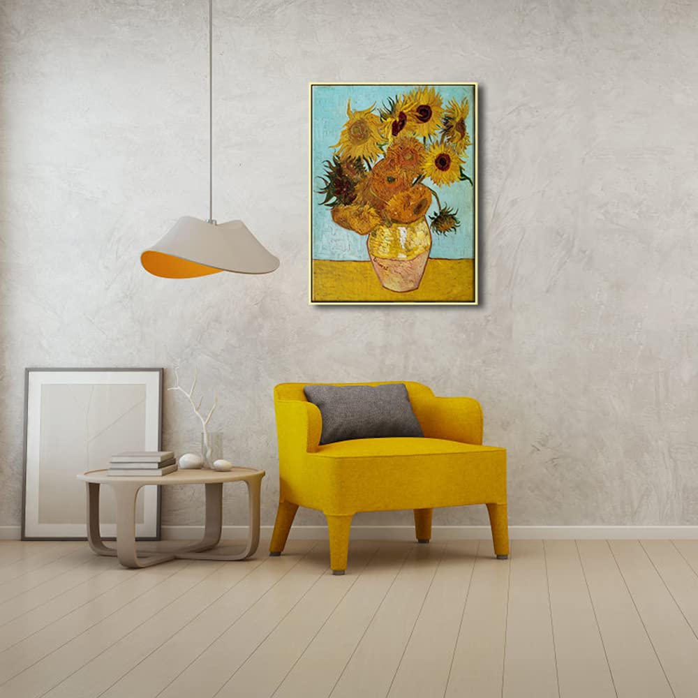 Wieco Art Framed Wall Art Canvas Prints of Sunflower by Vincent Van Gogh Paintings Reproduction Abstract Wall Decorations for Living Room Golden Frame