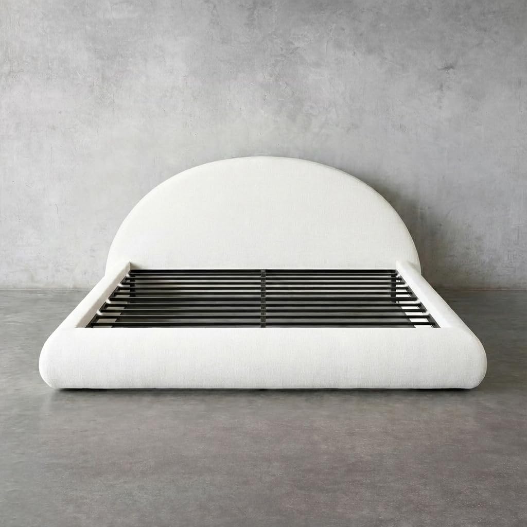 Cloud Frame Round Bed – Washable Zip Cover - Upholstered Linen Soft Foam - Modular Minimalist Modern - Half Circle Moon - Sold Sold Separately (Brown Linen, King Base)